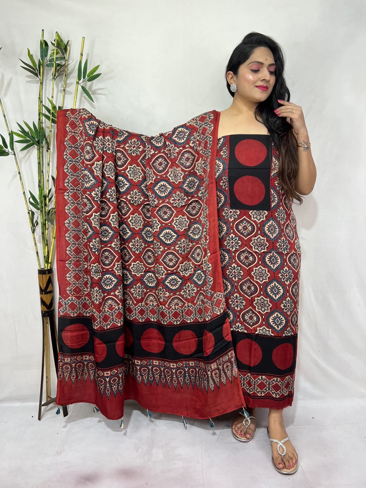 Ajarkh Modal Silk Natural Hand Block Print 2Pcs Suit - Red